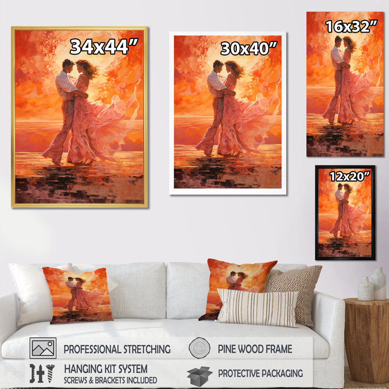 Dance Salsa In Sunset VII, reproduction d'art sur toile, Cadre flottant noir, H 40 po x l 30 po x P 1,5 po