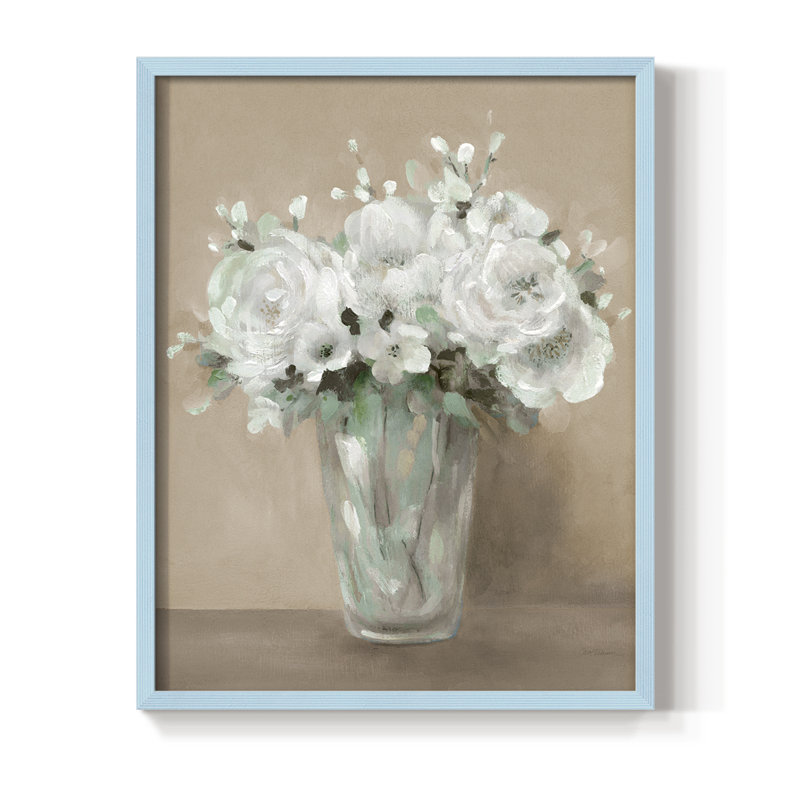 Reproduction encadrée de fleurs blanches - bois massif, H 30 po x l 24 po, Bleu