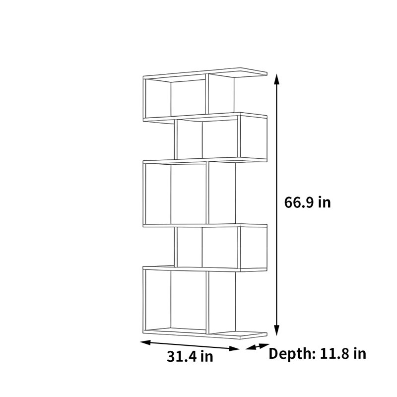 Bibliothèque créative et tendance, (5 tablettes) H 66,9 po x l 31,4 po x P 11,8 po