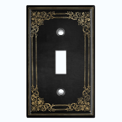 Metal Light Switch Plate Outlet Cover (French Victorian Frame Black 10 - Single Toggle)