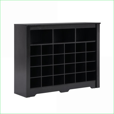 Range-chaussures avec 24 casiers, base courbée contemporaine, rangement polyvalent pour couloir / chambre à coucher, noir | Panneau de particules | Couloir