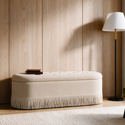 46.5'' Oval Linen Storage Bench with Button Tufting and Fringe Trim