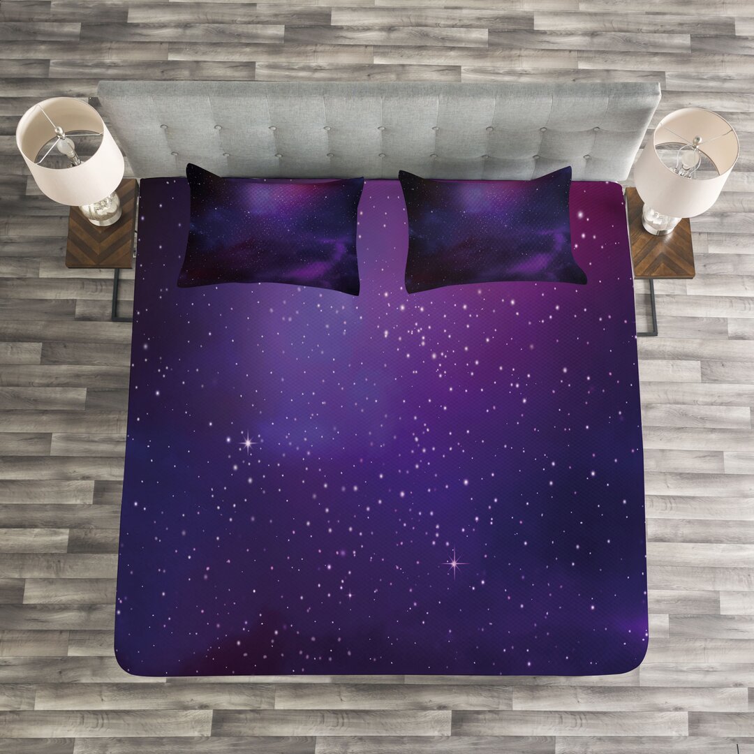 Gestepptes Bettdecken-Set, Galaxy Themed Nebelfleck-Stern, Himmel, Schwarz Lila und Rosa