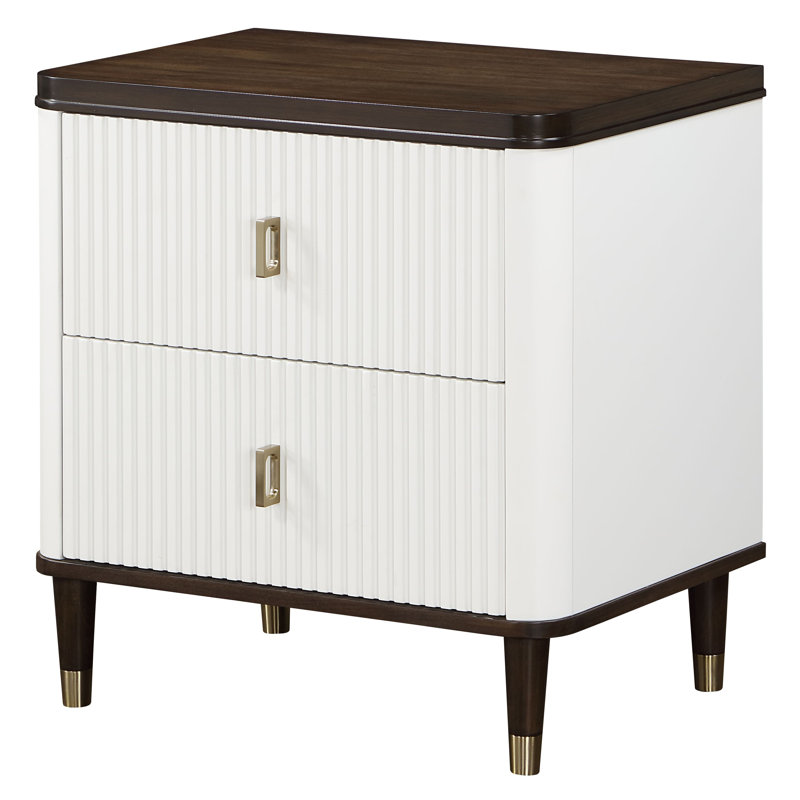 Dzianis 2-Drawer Nightstand in White and Walnut