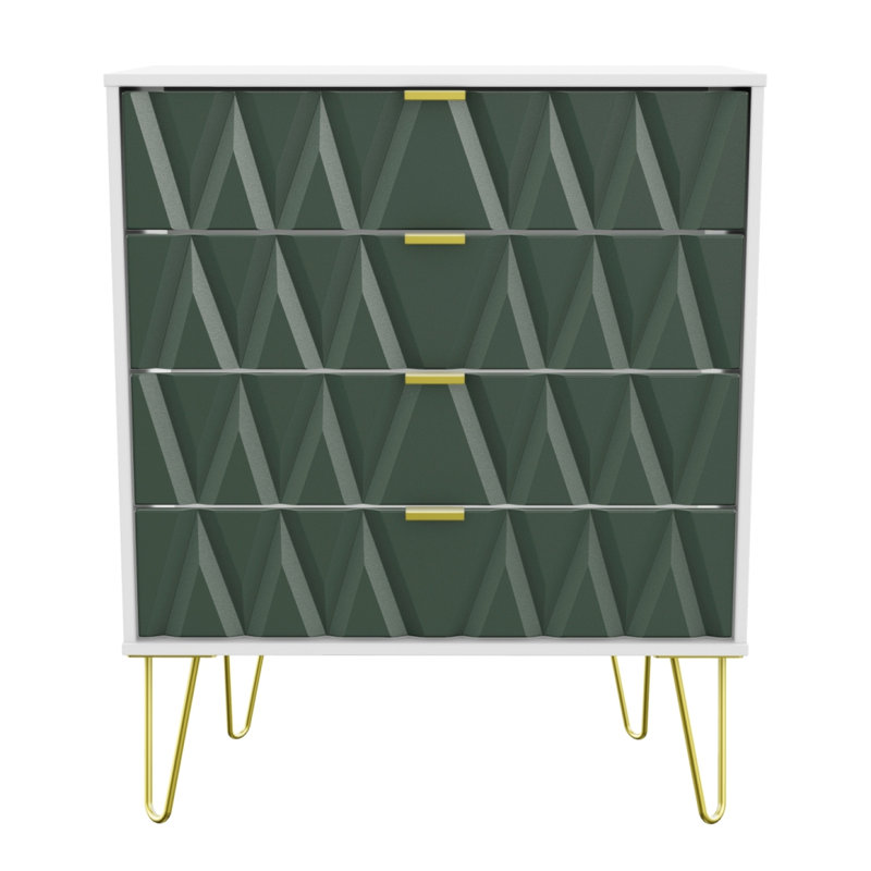 Fully Assembled Ione 4 Drawer 76.5Cm W Chest of Drawers, Green/White