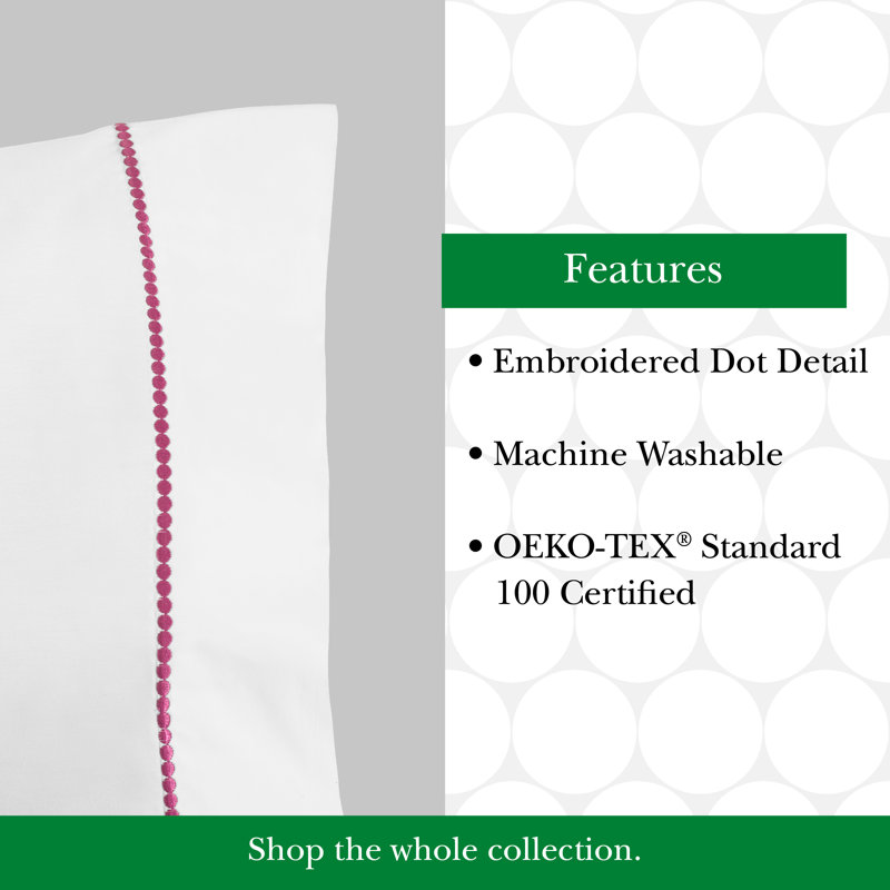 Dot 100% Cotton Standard Sheet Set, White/Green , King Sheet Set