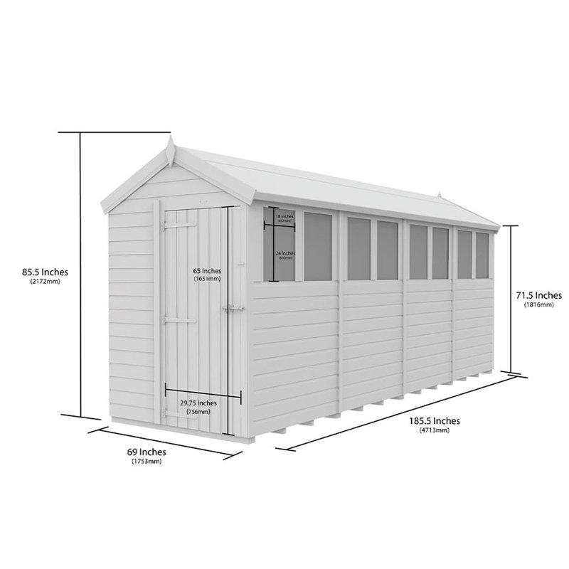 5ft x 16ft Apex Shed - Single Door with Windows