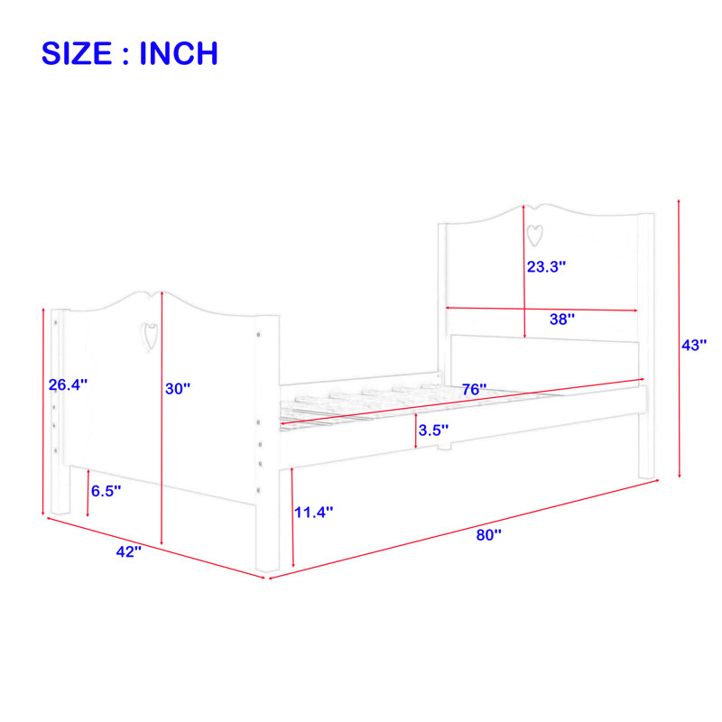 Twin Size Platform Bed with Headboard, White