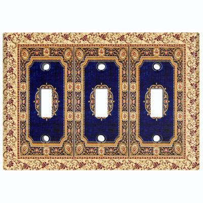 Metal Light Switch Plate Outlet Cover (Elegant Colourful Frame Rug Navy Blue Paint - Single Toggle)