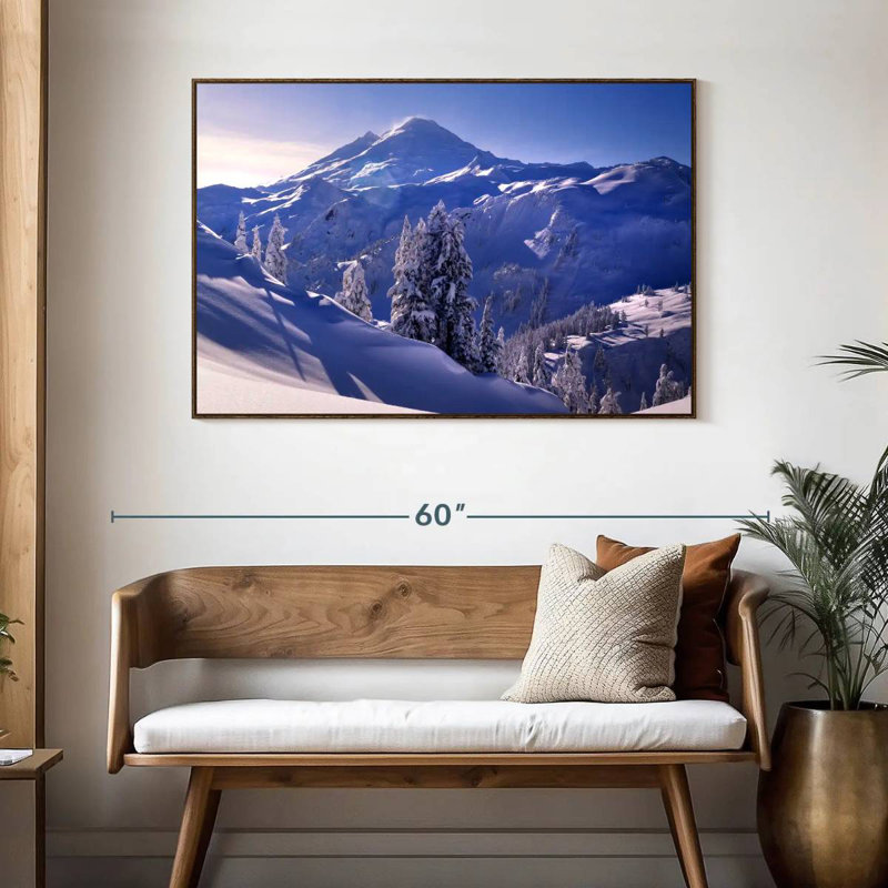 Soleil d'hiver du mont Baker, 46 po x 31 po, Cadre flottant en noyer