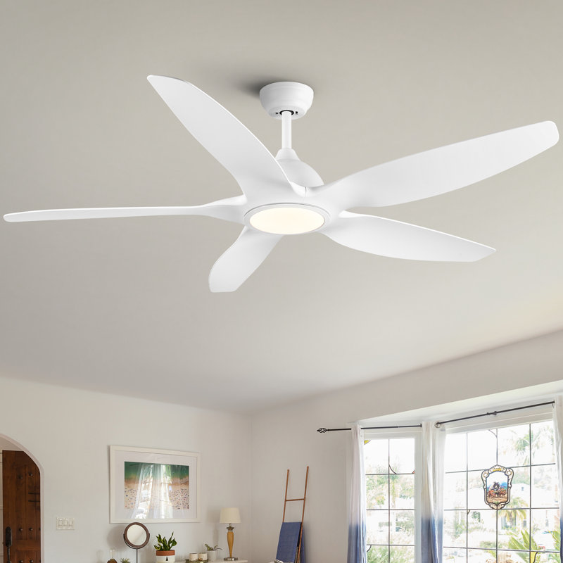 Ventilateur de plafond d'intérieur moderne à DEL à 5 pales de 60 po avec moteur réversible et télécommande Modern, Blanc
