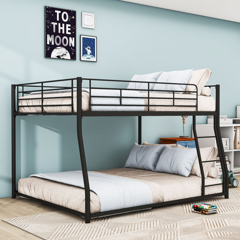Metal Bunk Bed With Ldder,Slats And Guardrail, Full XL Over Queen