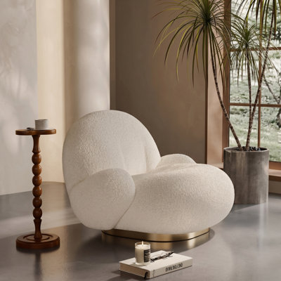 Fauteuil rotatif avec base en acier inoxydable doré, chaise d'appoint moderne de 36,6 po de largeur pour le salon / la chambre à coucher