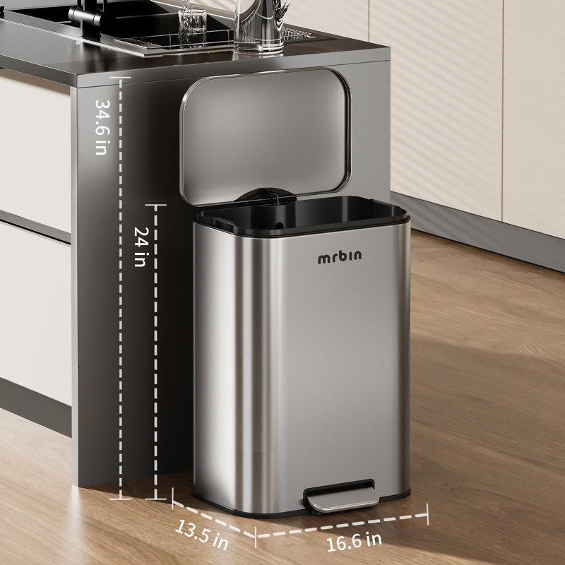 Grande poubelle de cuisine en acier inoxydable 13 gallons, poubelle de bureau commerciale avec couvercle, poubelle en métal de 50 litres pour les toilettes, le garage et la salle de bain
