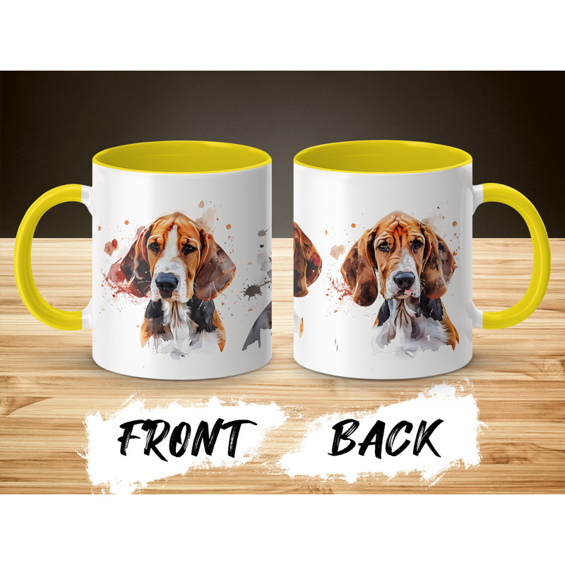 11oz Watercolour Basset Hound Design Coffee Mug, Yellow, 3