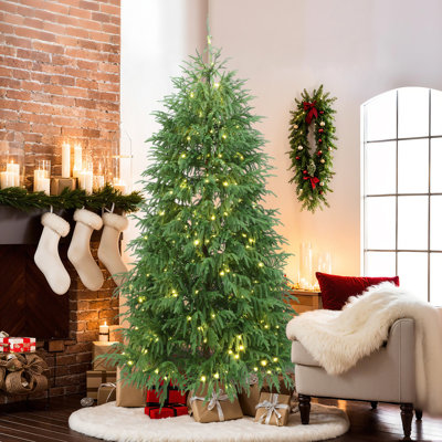 6.6Ft Pre-Lit Green Full Artificial Cedar Christmas Tree with Metal Stand