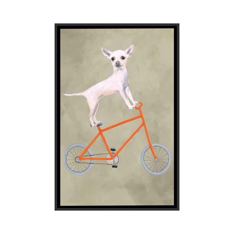« chihuahua on bicycle », reproduction d’art sur toile, H 26 po x l 18 po x P 1,5 po, Toile avec cadre noir, Pas de tapis