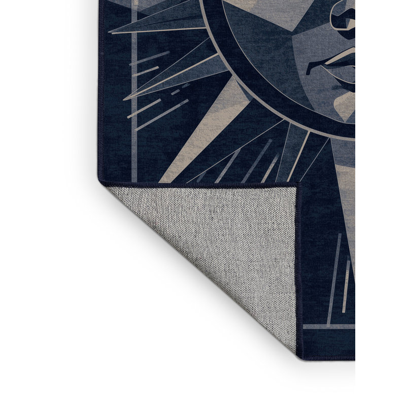 Tapis géométrique bleu lavable à la machine Oakridge, 4 x 6