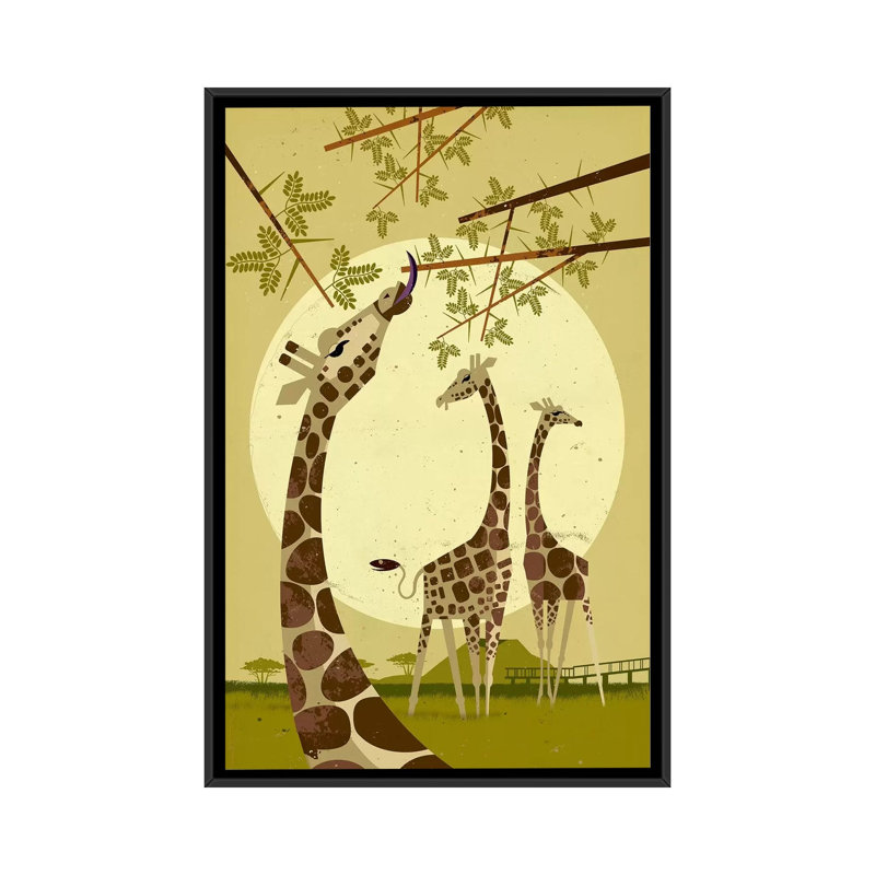 Giraffes by Dieter Braun - Print on Canvas, 152.5 cm H x 101.5 cm W, Black Framed