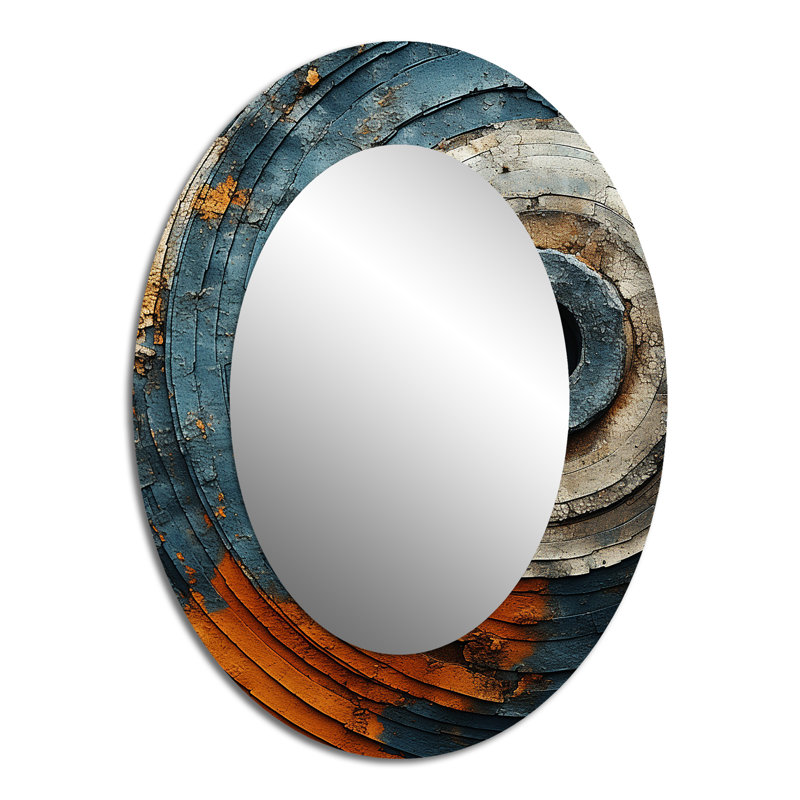 Abstract Graceful Woodland II - Abstract Oval Decorative Mirror On Metal, 40" x 30"