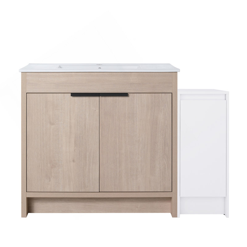 Meuble-lavabo autoportant de 48 pouces avec lavabo en céramique et armoires de rangement, porte à fermeture en douceur, armoire combinée 02436 + 0312, ensemble KD