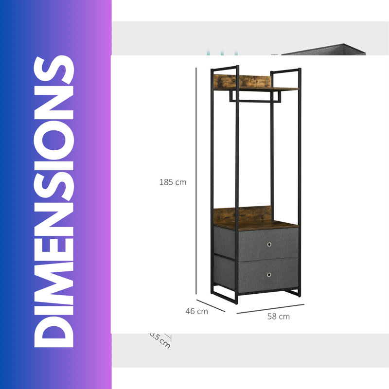 Industrial Hall Tree Coat Rack With 2 Fabric Drawers