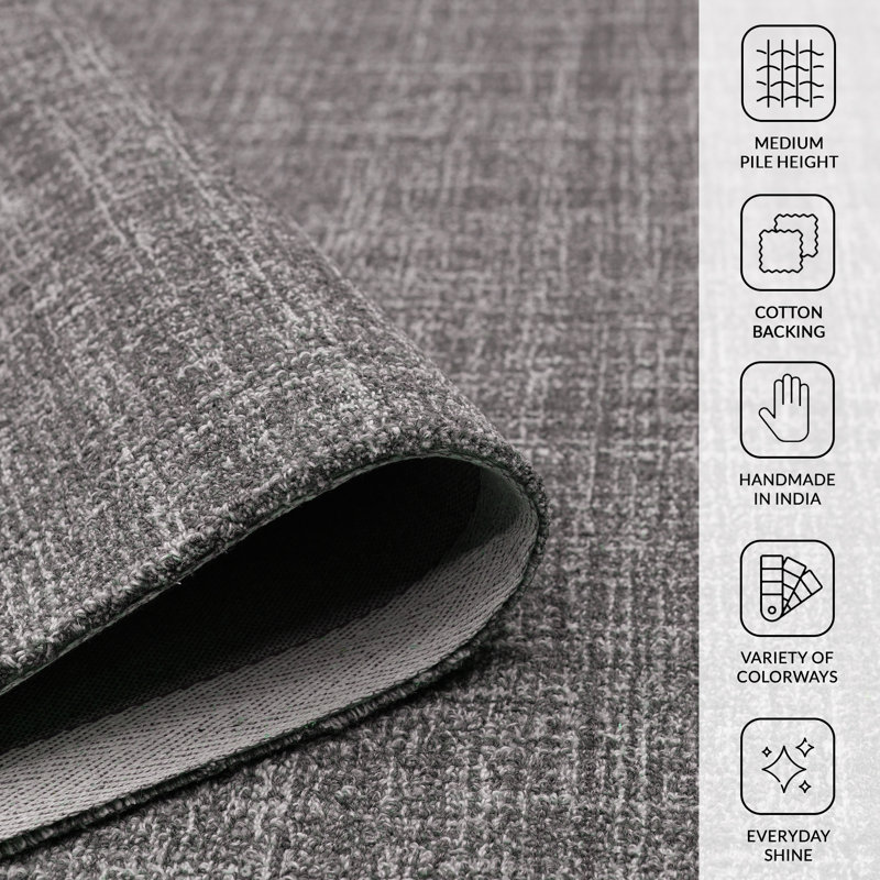 Bakstran Hand Woven Wool Gray Area Rug, Rectangle 7'6" x 9'6"