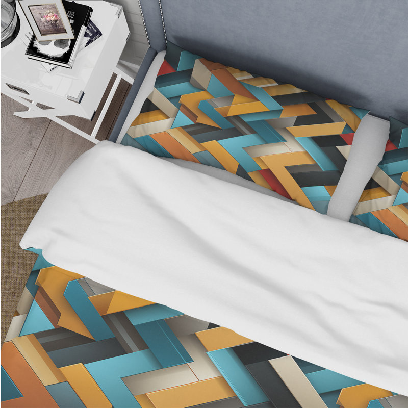Literie à motif géométrique à rayures cubiques, Housse de couette simple + 1 taie décorative stan