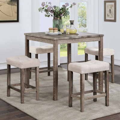 Table de salle à manger à hauteur de comptoir transitionnelle 5 pièces et 4 tabourets