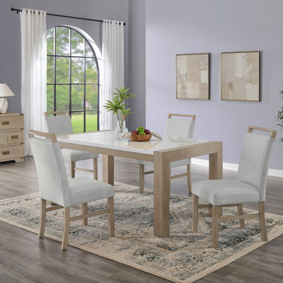 5Pc 66"W Rectangular WhiteTop Dining Set In Light Oak Finish