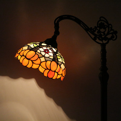 Tiffany Floor Lamp Stained Glass Yellow Flower Arched Reading Light Gooseneck Adjustable Corner Standing Lamp 10X16X64 Inch for Bedroom Living Room Home Office
