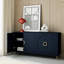 Buffet moderne 4 portes en bois bleu marine moderne pour le salon, le couloir, le bureau, la cuisine et la salle à manger avec tablettes réglables-13681336