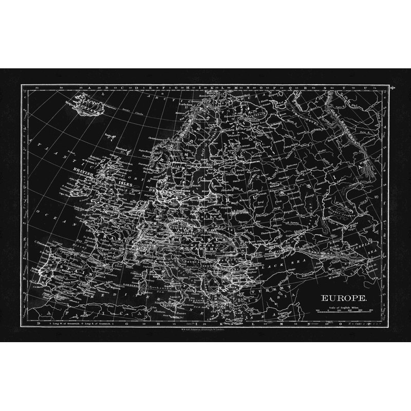" Blackprint Map Of Europe ", 8" H x 12" W