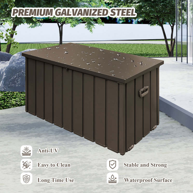 190 Gallons Outdoor and Indoor Metal Storage Deck Box, Brown, 35.04" H x 49.41" W x 29.57" D
