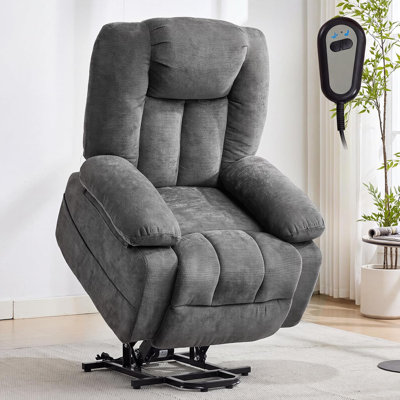 Fauteuil releveur électrique avec fonction massage et chaleur pour aînés, massage 8 points, chauffage lombaire, appui-tête et accoudoirs rembourrés épais, chargement USB, couleur gris chenille.
