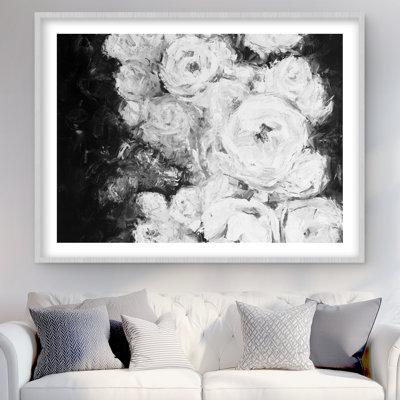 Jardin de roses monochromes - reproduction encadrée pour la décoration intérieure