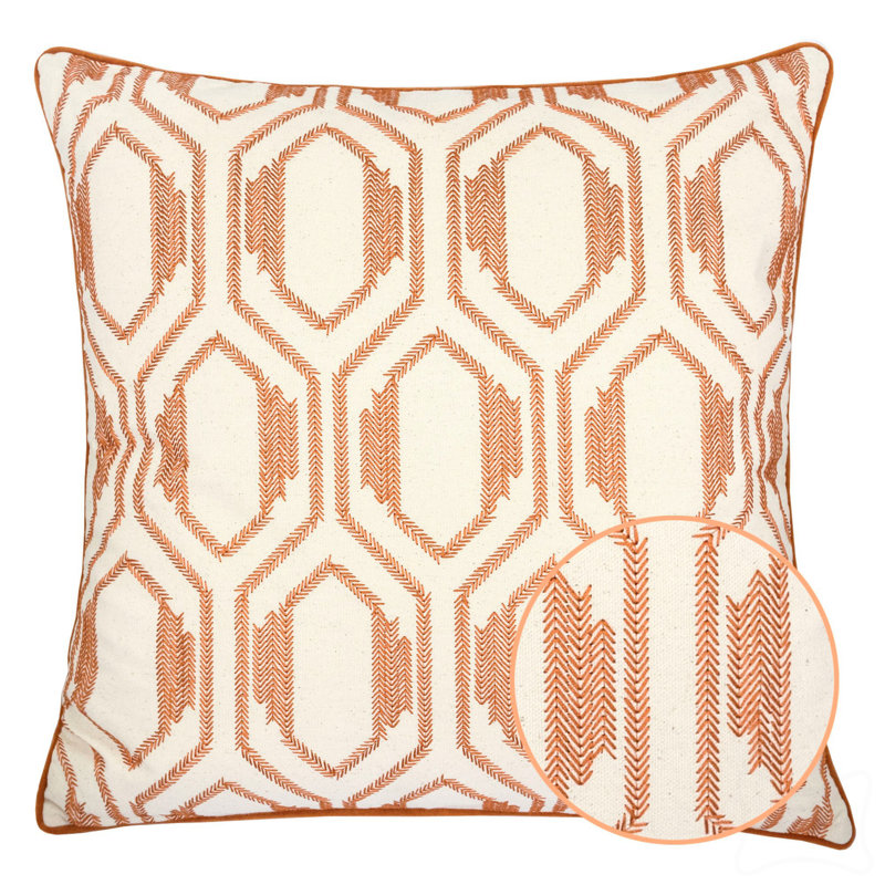 Geometric Embroidered Cotton Throw Pillow
