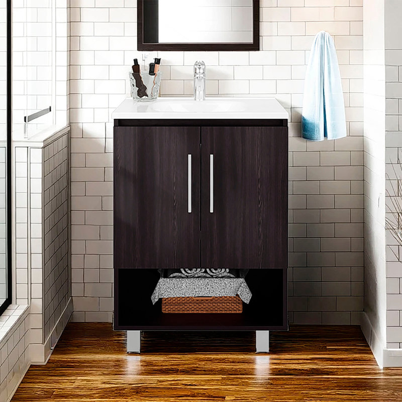 Conrad Free Standing Resin Sink Bathroom Vanity With One Door Cabinet, And Open Shelf