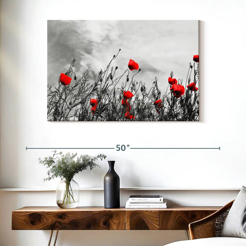 Harnek, fleurs de coquelicots rouges, H 26 po x l 39 po