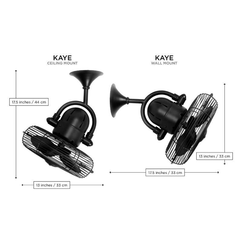 13" Oscillating Wall Mounted Fan, Matte Black