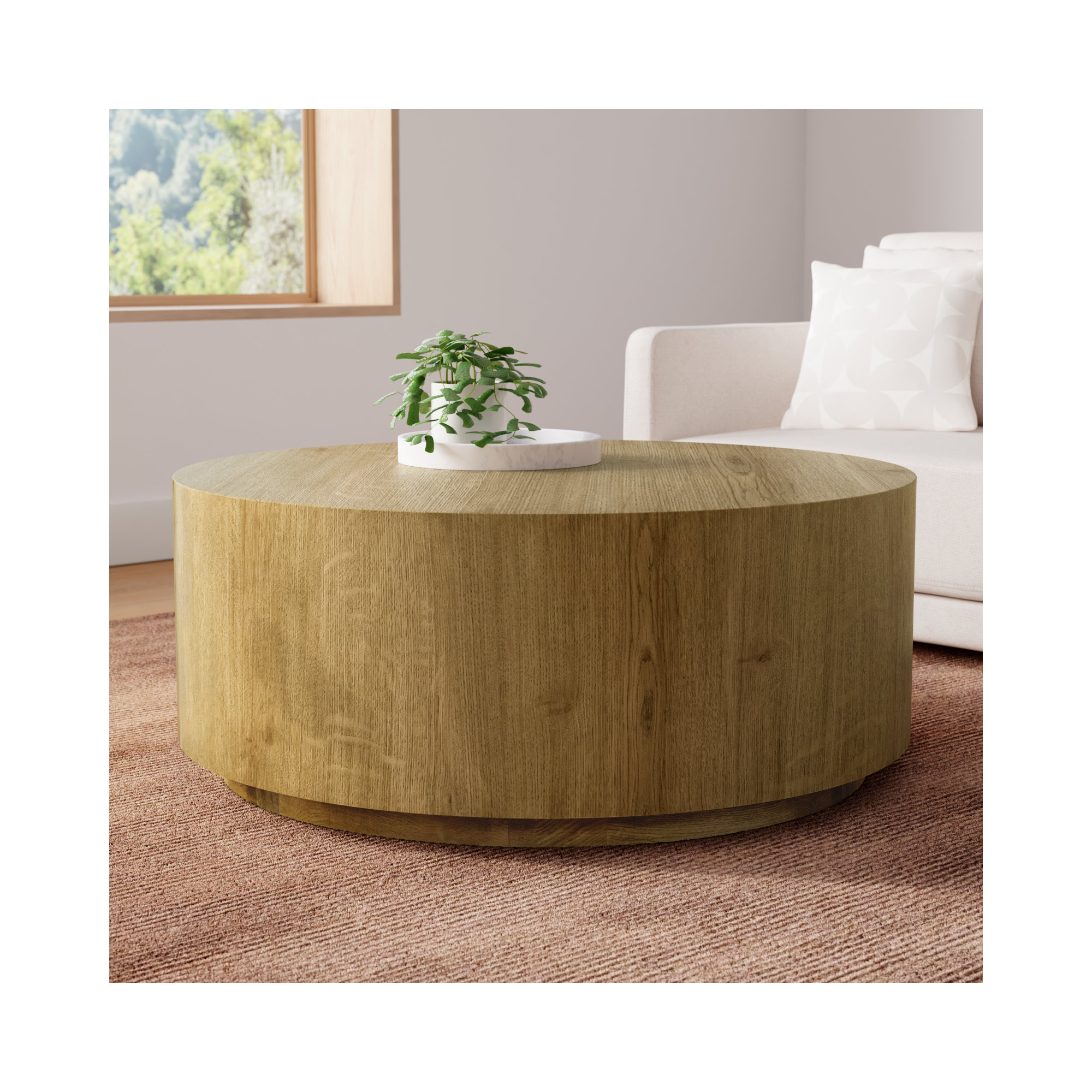 Taryn 42" Drum Coffee Table, Light Brown
