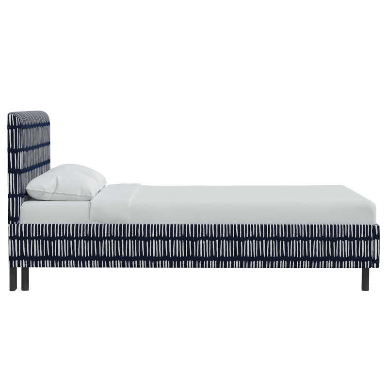 Lazlo Upholstered Platform Bed, King, Dash Navy, Striped