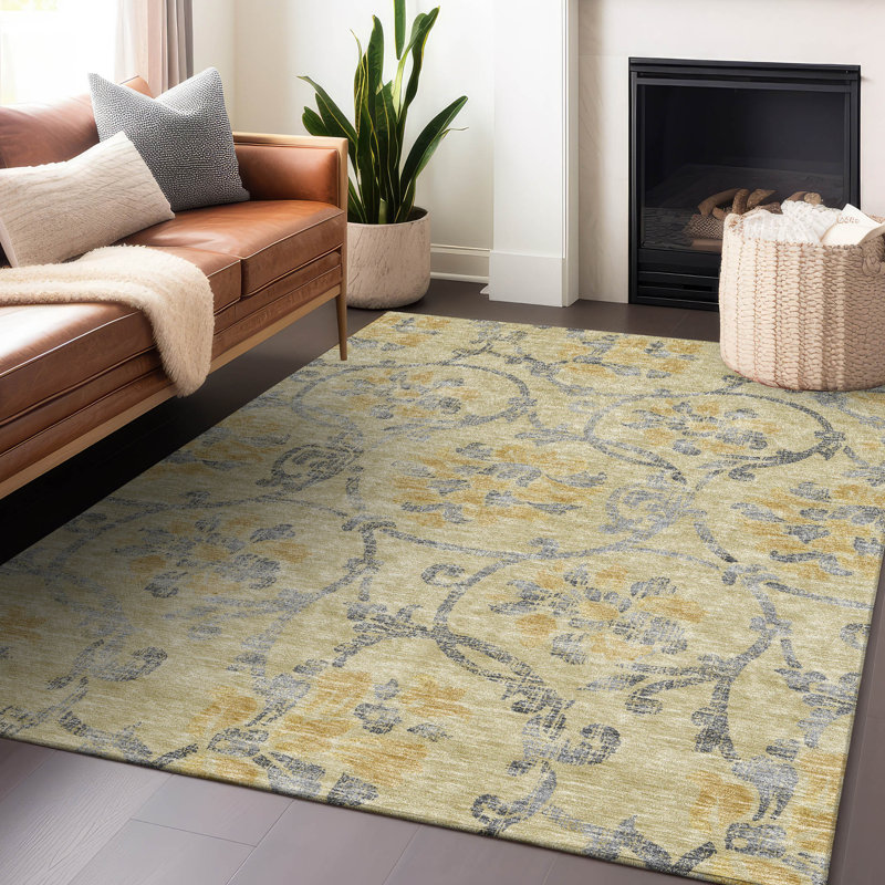 Premium Machine Washable Prisco Gold Rug, Rectangle 9' x 12'