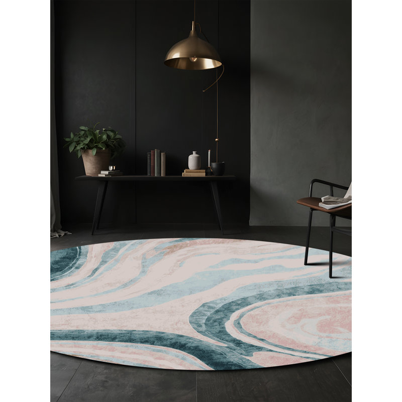 Machine Washable Gray Area Rug, Round 5'