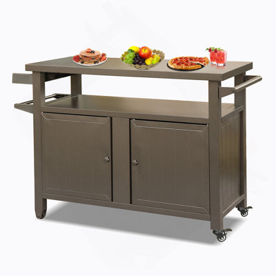 Grill Carts Outdoor Storage Cabinet With Wheels, Brown