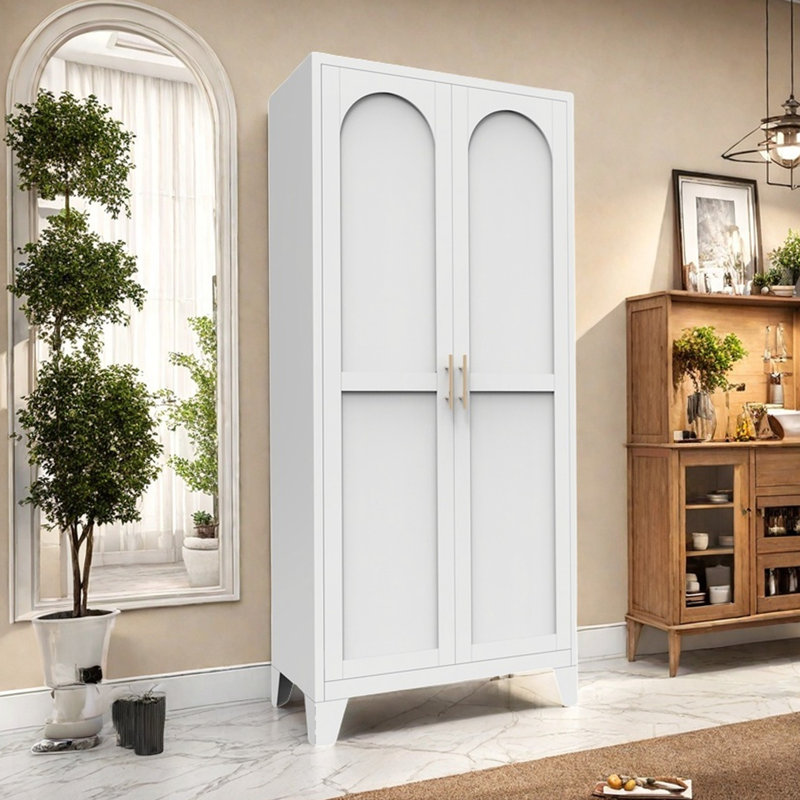 Armoire de rangement polyvalente en métal avec portes galbées et tablettes réglables, idéale pour plusieurs pièces de votre maison