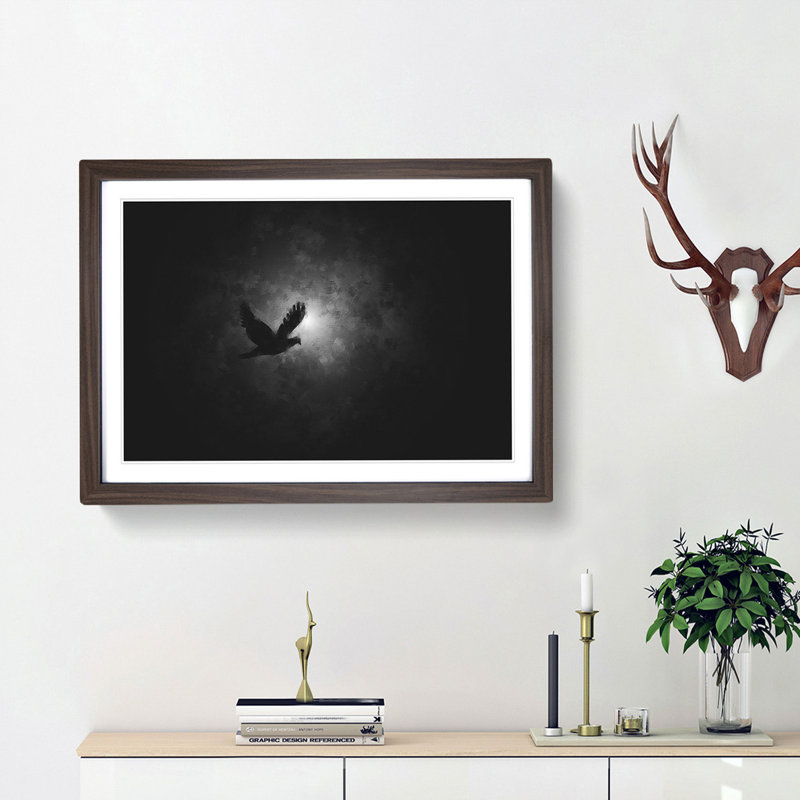 Flying Dove Bird - Picture Frame Graphic Art Print, 24cm H x 33cm W x 2cm D, Walnut Framed