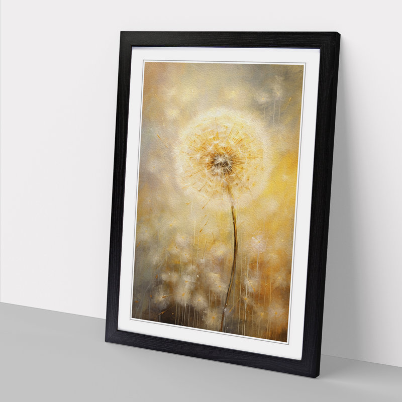 Dandelion Gestural - Single Picture Frame Print on Wood, Black Framed, 46cm H x 34cm W