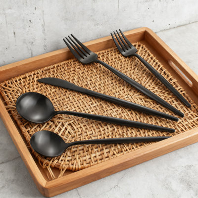 20-Piece Matte Black Stainless Steel Flatware Set, Satin Finish Cutlery Service For 4, Dishwasher Safe Kitchen Utensils