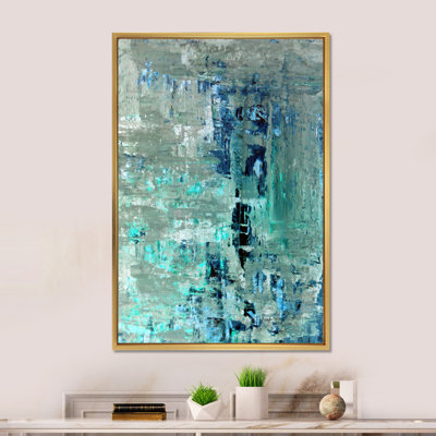 Blue Meets Turquoise Abstract Art - Floater Frame Print on Canvas